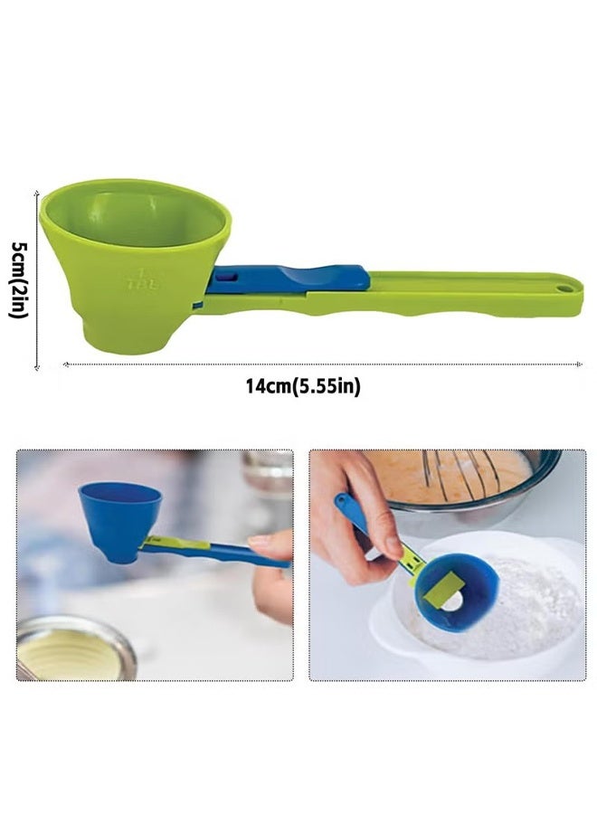 No Residue Funnel Measuring Spoon Set, Anti-Spill, Portable, Adjustable for Milk Powder (Green+Blue) - Image 3